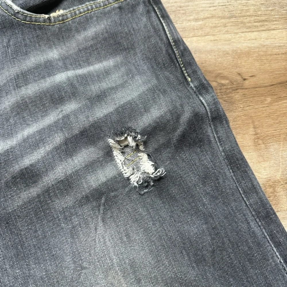Selvedge Jeans Mens 32x29 Gray Distressed Fade Embroidered Crossbones Streetwear
